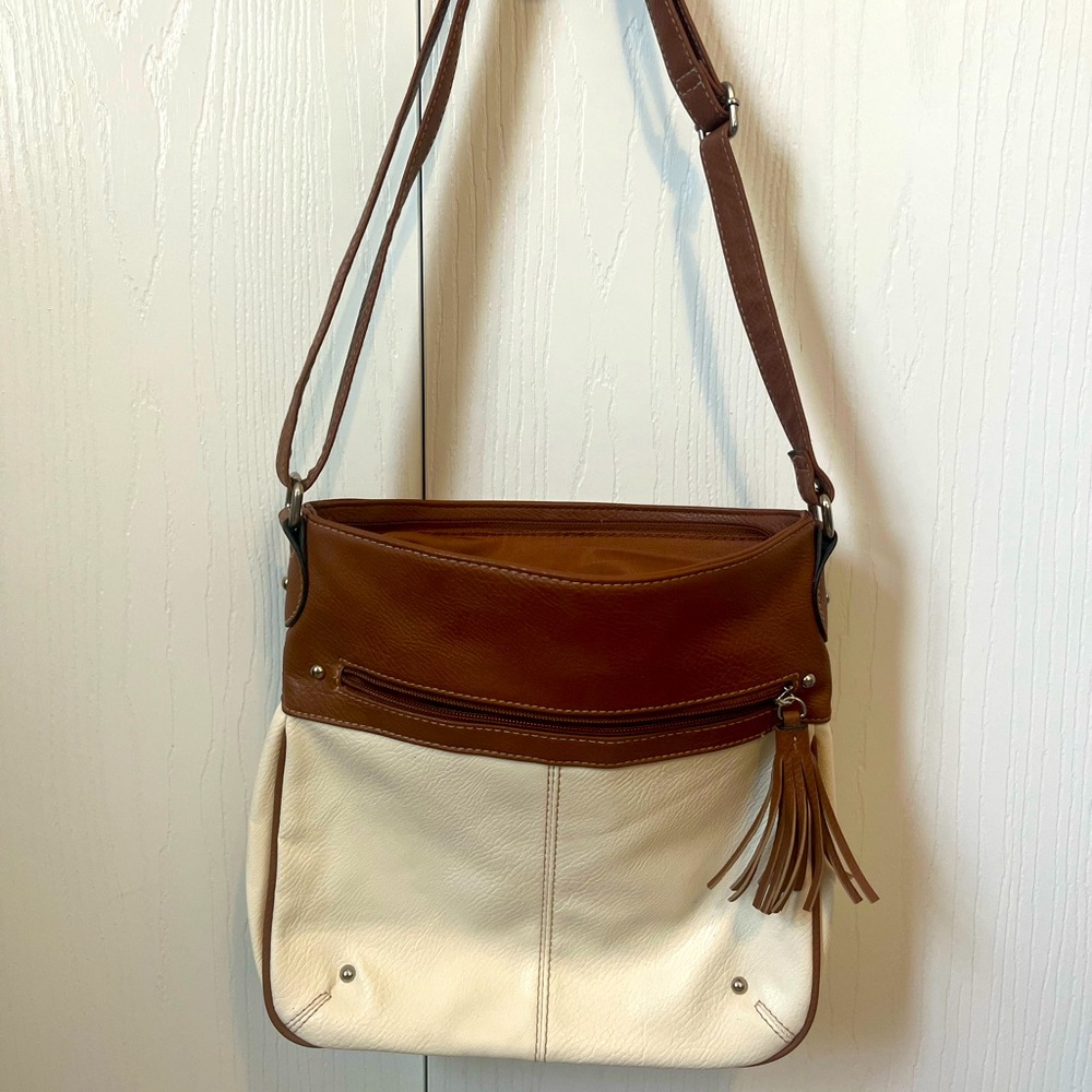 Croft & Barrow Shoulder Purse Bag Brown & White Adjustable Strap